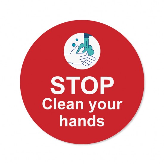 Covid-19 Floor Sticker Stop clean your hands Red 26cm 3pcs